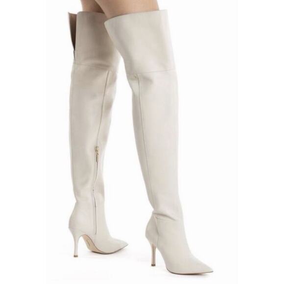 Larroude Over the knee women Boots Size 7.5 Pointed Toe in Ivory Regular Width - Picture 2 of 9